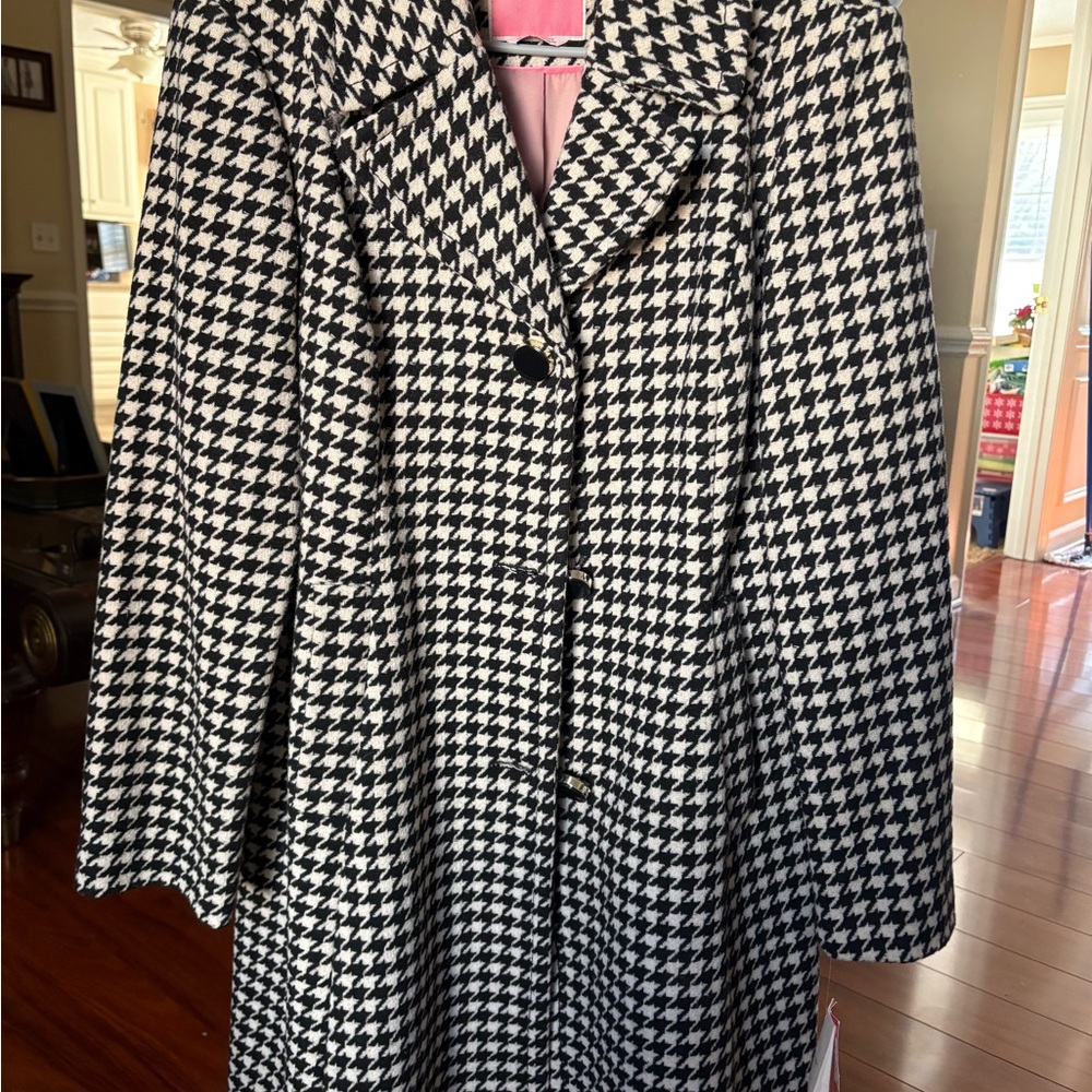 Kate Spade Black and White Houndstooth Trench Coat